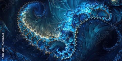 Fantasy abstract fractal design with an azure backdrop