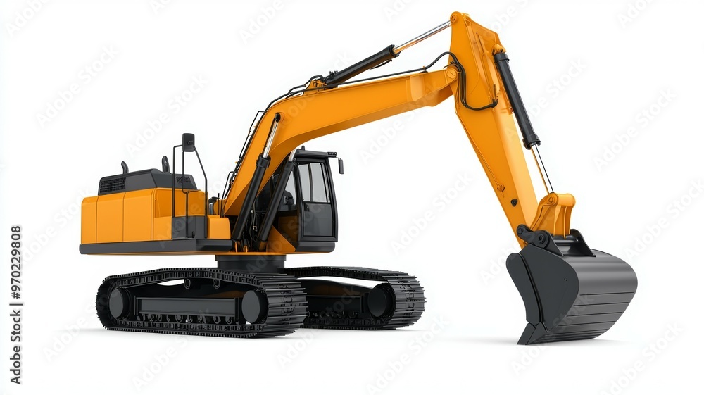 A large orange and black construction vehicle with a large black bucket A large orange and black construction vehicle with a large black bucket