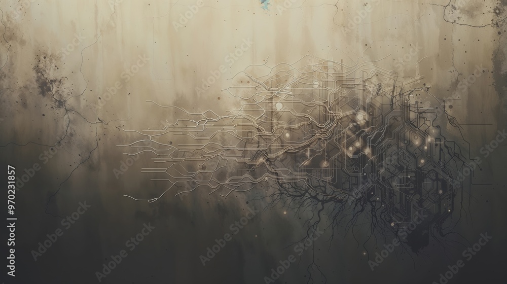 Obraz premium Abstract Network Lines Against Grunge Textured Background
