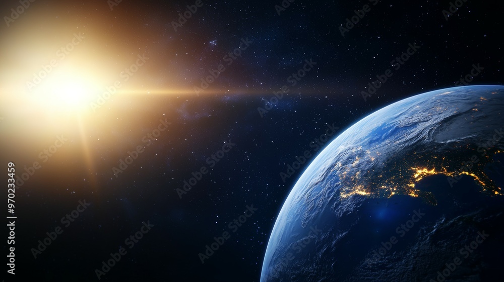 A close up of the Earth with the sun shining on it A close up of the Earth with the sun shining on it