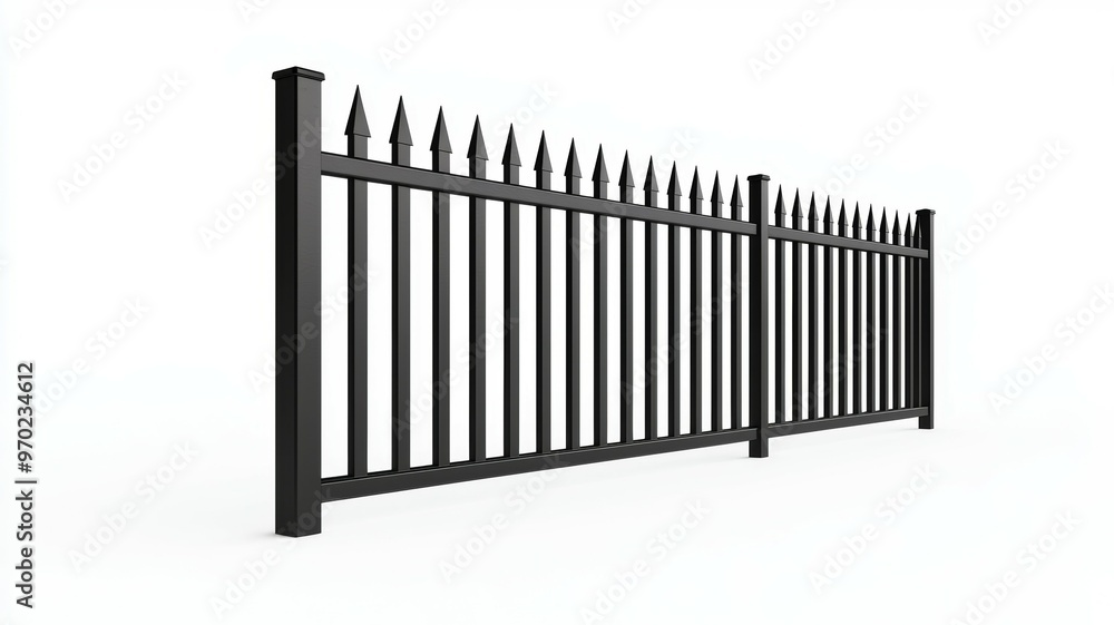 A black metal fence with spikes on top A black metal fence with spikes on top