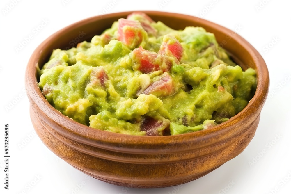 Guacamole in a plate isolated on white background Guacamole in a plate isolated on white background