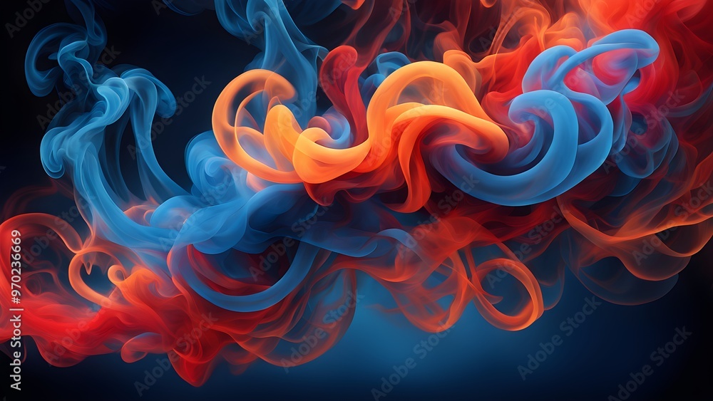 Abstract swirls of blue and orange smoke on a black background. Abstract swirls of blue and orange smoke on a black background.