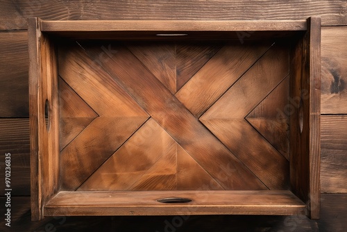 Empty old wooden box, top view