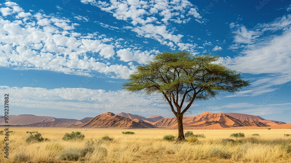 Solitary Tree in a Vast, Dry, Desert Landscape Solitary Tree in a Vast, Dry, Desert Landscape