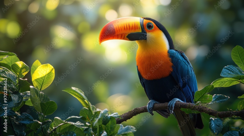 Fototapeta premium Vibrant Toucan in Tropical Rainforest