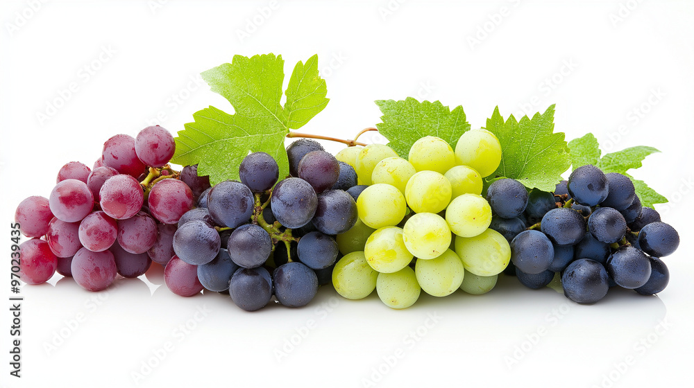 Fototapeta premium bunch of yellow and red grapes isolated on white background