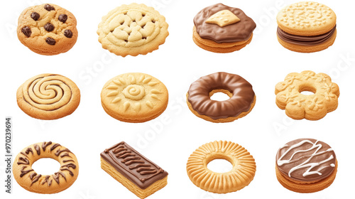 assorted homemade cookies and biscuits collection isolated on transparent background