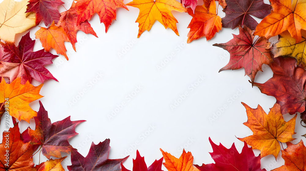 8Framed material on white background surrounded by autumn leaves and berries, Generative AI. 8Framed material on white background surrounded by autumn leaves and berries, Generative AI.
