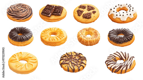 assorted gourmet cookies and donuts collection isolated on transparent background