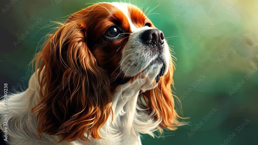 Cavalier King Charles Spaniel gazes thoughtfully in a serene outdoor setting during golden hour Cavalier King Charles Spaniel gazes thoughtfully in a serene outdoor setting during golden hour