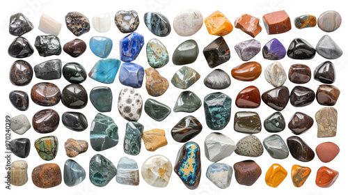 assorted polished semi-precious gemstones collection for jewelry making isolated on transparent background