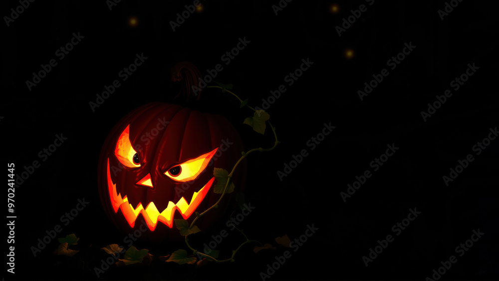 Fototapeta premium Halloween pumpkin with glowing eyes in the dark background