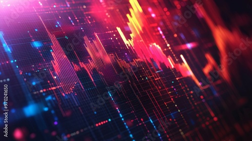 Wallpaper Mural Abstract Digital Data Visualization with Red, Orange, and Blue Lines Torontodigital.ca