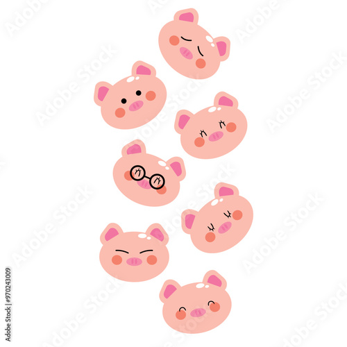 Illustration with cute handwritten pink pig's head. cute animal wallpapers, backgrounds, cards, stickers