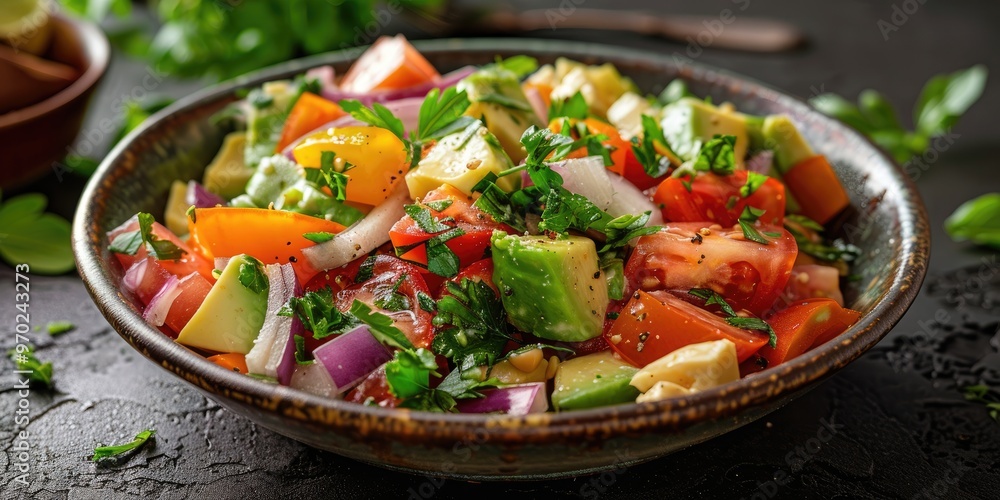 Salad with Avocado, Tomato, Cheese, and Onion Salad with Avocado, Tomato, Cheese, and Onion