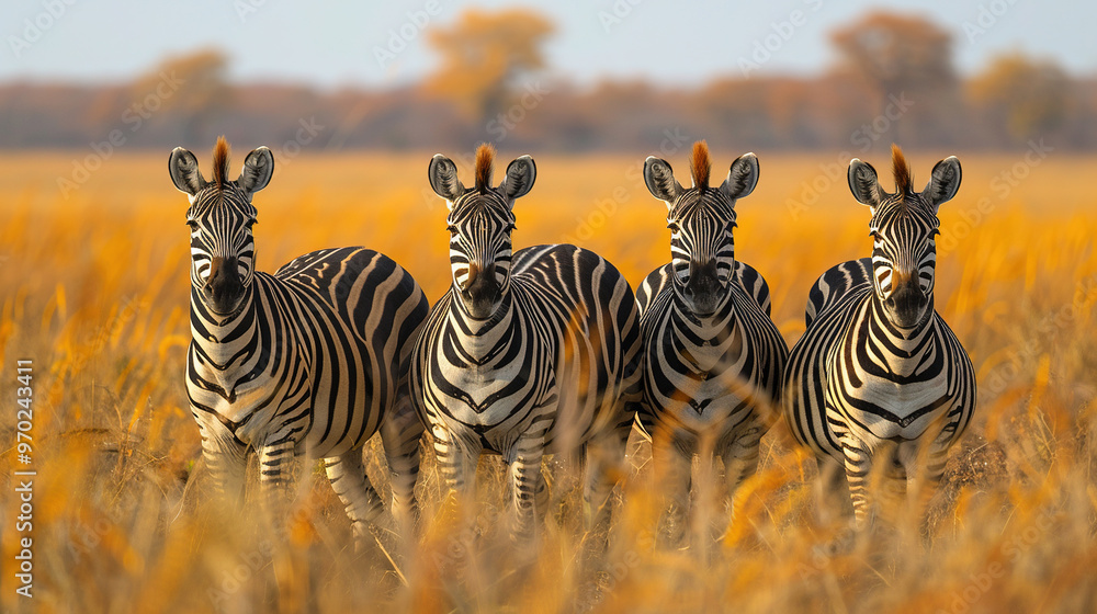 Fototapeta premium a group of zebras in the savanna.