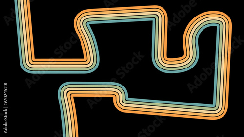 Abstract background of rainbow groovy Wavy Line design in 1970s Hippie Retro style Good vibes. Vector pattern use for cloth, textile, wrap, cover, poster. abstract stylish 70s era line frame illustrat