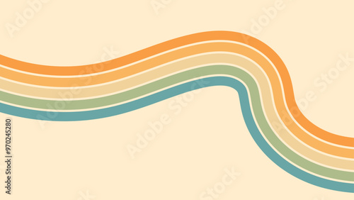 Abstract background of rainbow groovy Wavy Line design in 1970s Hippie Retro style Good vibes. Vector pattern use for cloth, textile, wrap, cover, poster. abstract stylish 70s era line frame illustrat