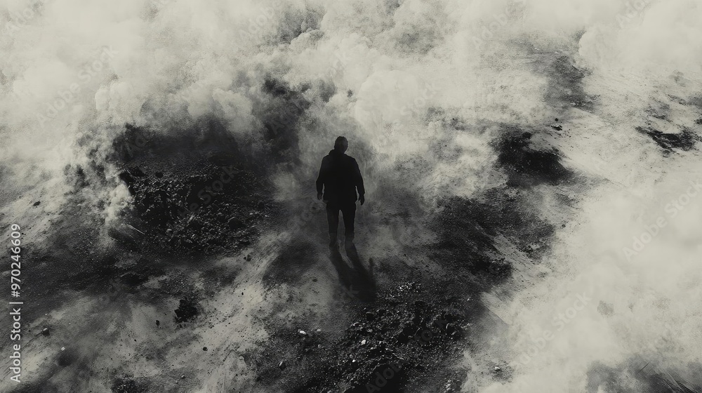 A solitary figure stands in a foggy landscape, evoking emotions of mystery and introspection amid the swirling mist. A solitary figure stands in a foggy landscape, evoking emotions of mystery and introspection amid the swirling mist.