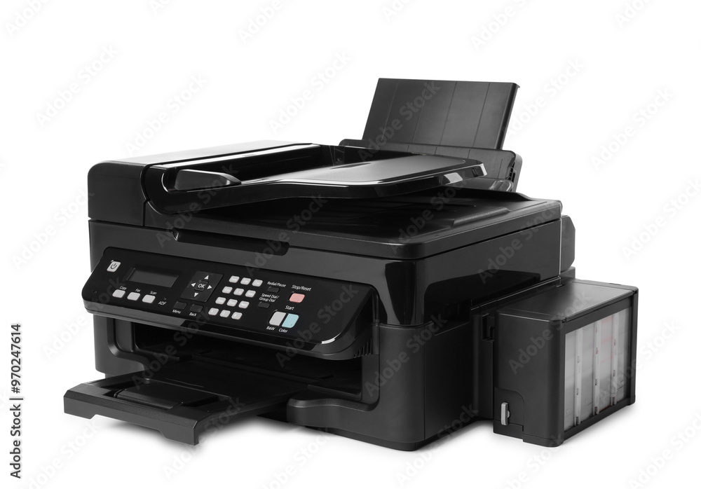 One new modern printer isolated on white One new modern printer isolated on white