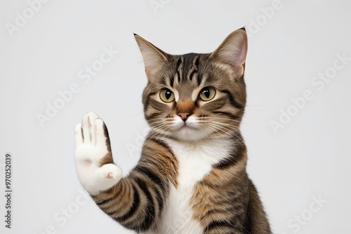 Curious Cat Giving a High Five Gesture on a Bright White Background