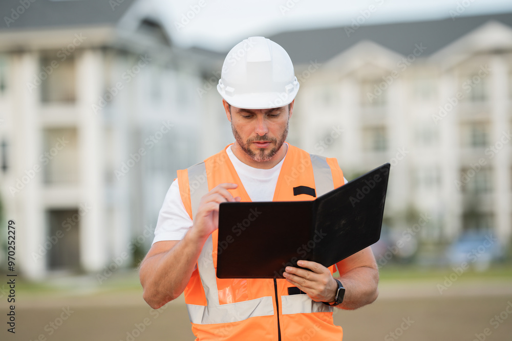 Construction worker having coffee break on construction site.Builder in helmet. Worker in hardhat. Portrait mechanical worker in construction helmet. Engineer builder foreman or repairman. Construction worker having coffee break on construction site.Builder in helmet. Worker in hardhat. Portrait mechanical worker in construction helmet. Engineer builder foreman or repairman.