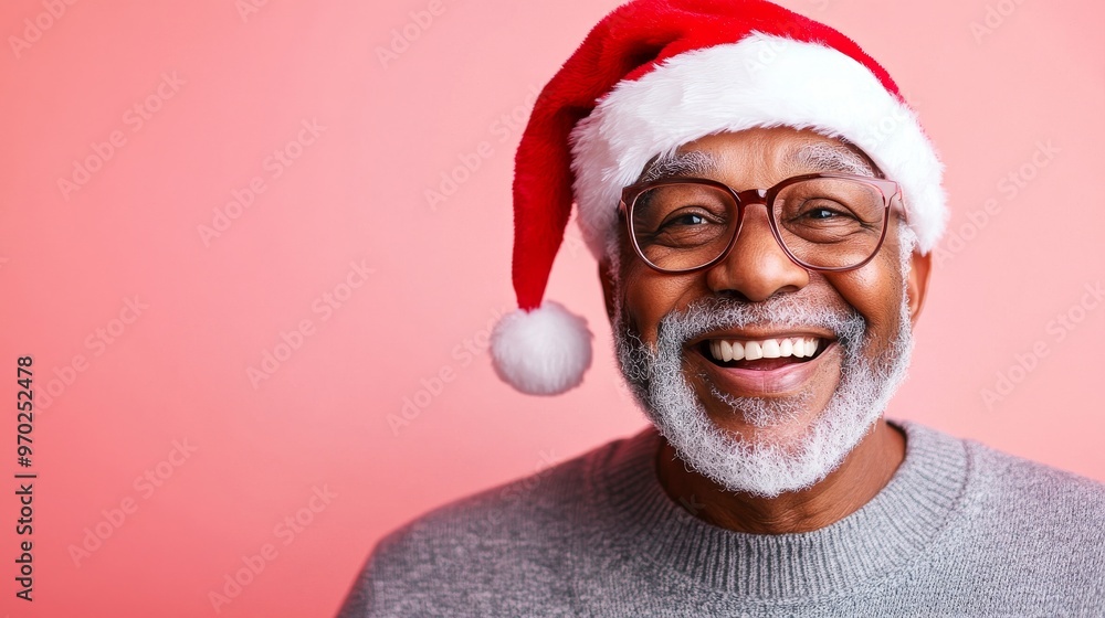 Smiling man wearing santa hat on pink Smiling man wearing santa hat on pink