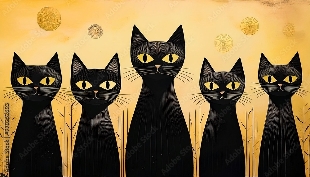 Fototapeta premium retro vintage cats background minimalist illustration