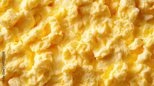 Close up of scrambled eggs, filling the frame photo