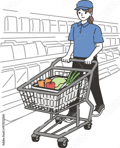 カートを押す買い物代行の女性