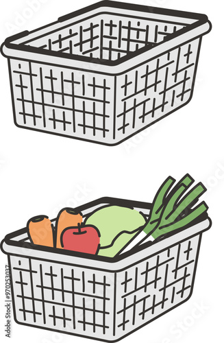 スーパーマーケットのかごのイラスト