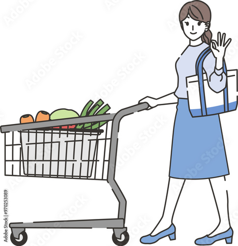 買い物をするオッケーポーズの女性