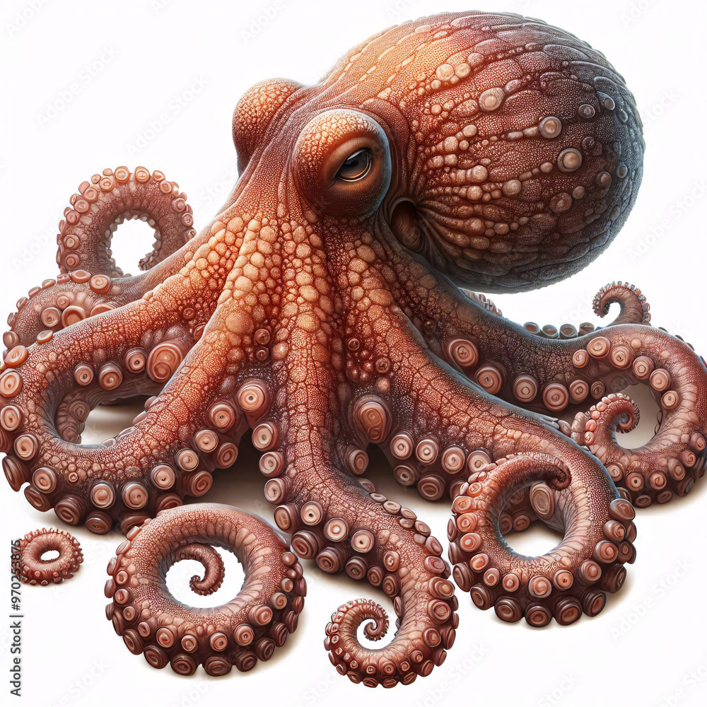 Obraz premium Vivid octopus illustration showcasing intricate textures and dynamic form