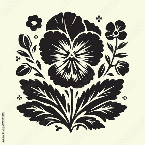 Pansy black silhouette simple vector, Silhouette Flower Vector icon, photo