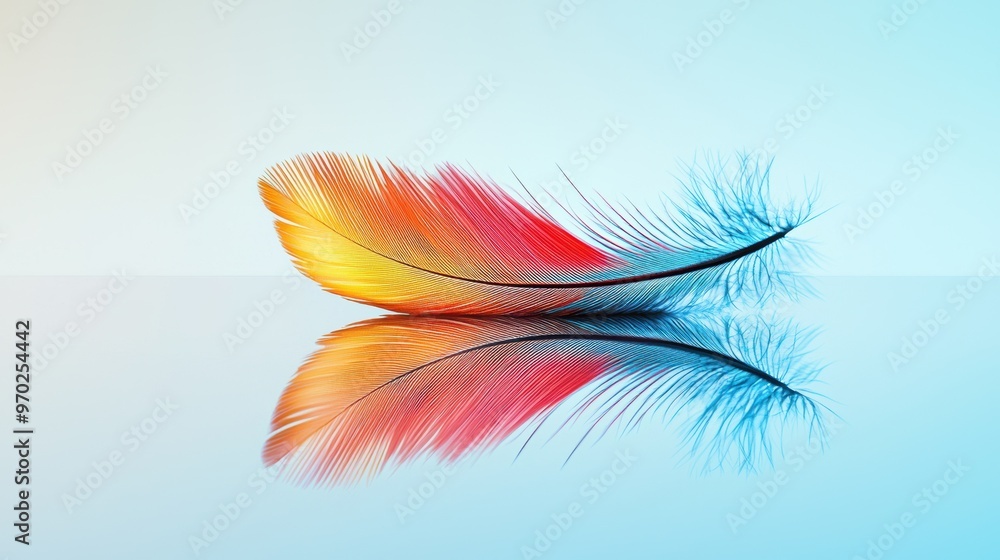 Naklejka premium Vibrant Feather Reflection in Elegant Minimalist Composition