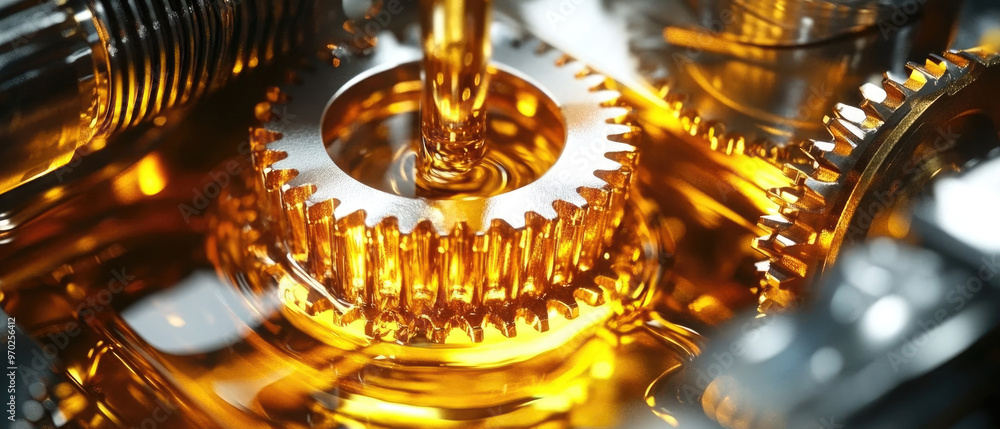 Fototapeta premium A close up of a gear with oil dripping from it. Concept of machinery and the importance of proper maintenance