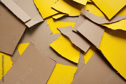 Vivid Yellow Torn Cardboard Piece for Creative Design and Wallpaper photo