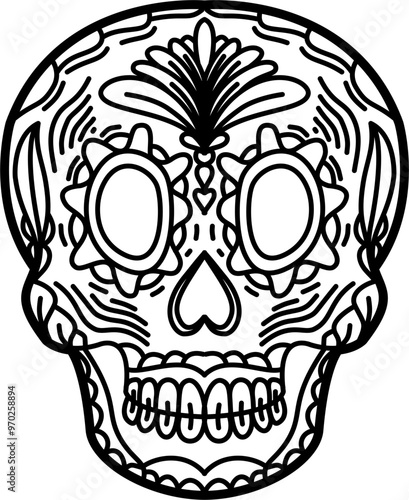 Sugar skull outline illustration vector
