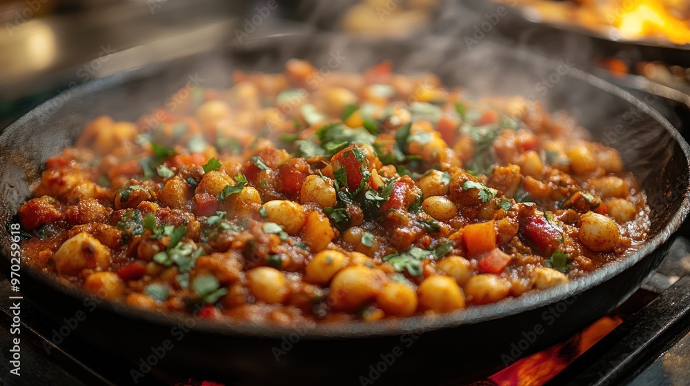Close-up of a Steaming Delicious Indian Dish in a Pan Close-up of a Steaming Delicious Indian Dish in a Pan