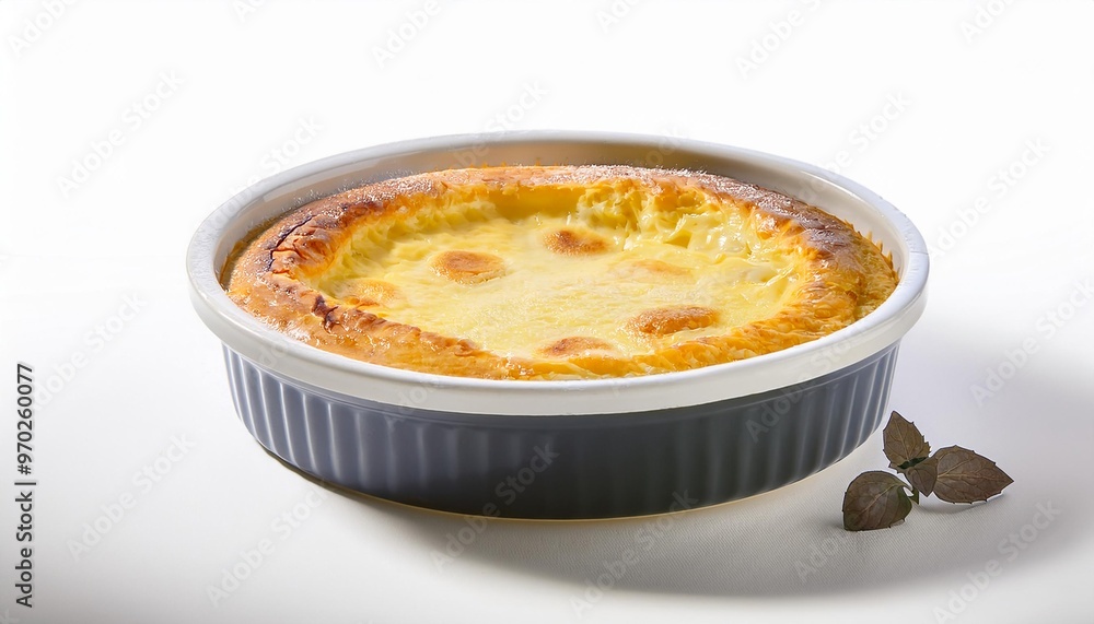 France Food, Clafoutis on white background isolated. France Food, Clafoutis on white background isolated.