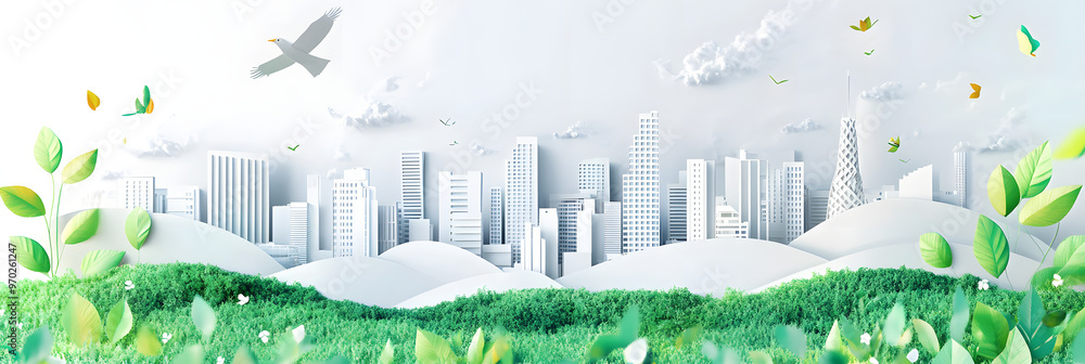 The person who knows. Tree, Achieve sustainable growth, World Environment Day. White eco urban city and nature landscape background paper art style. The person who knows. Tree, Achieve sustainable growth, World Environment Day. White eco urban city and nature landscape background paper art style.