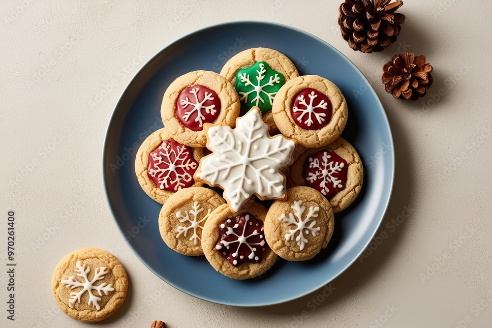 Delicious Winter Cookies Elegantly Displayed on a Plate with Neutral Background Delicious Winter Cookies Elegantly Displayed on a Plate with Neutral Background
