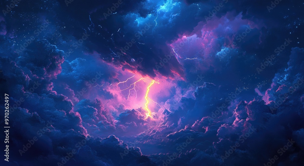 A vibrant lightning bolt streaks through a dark, stormy sky, illuminating the clouds with a brilliant yellow glow. A vibrant lightning bolt streaks through a dark, stormy sky, illuminating the clouds with a brilliant yellow glow.