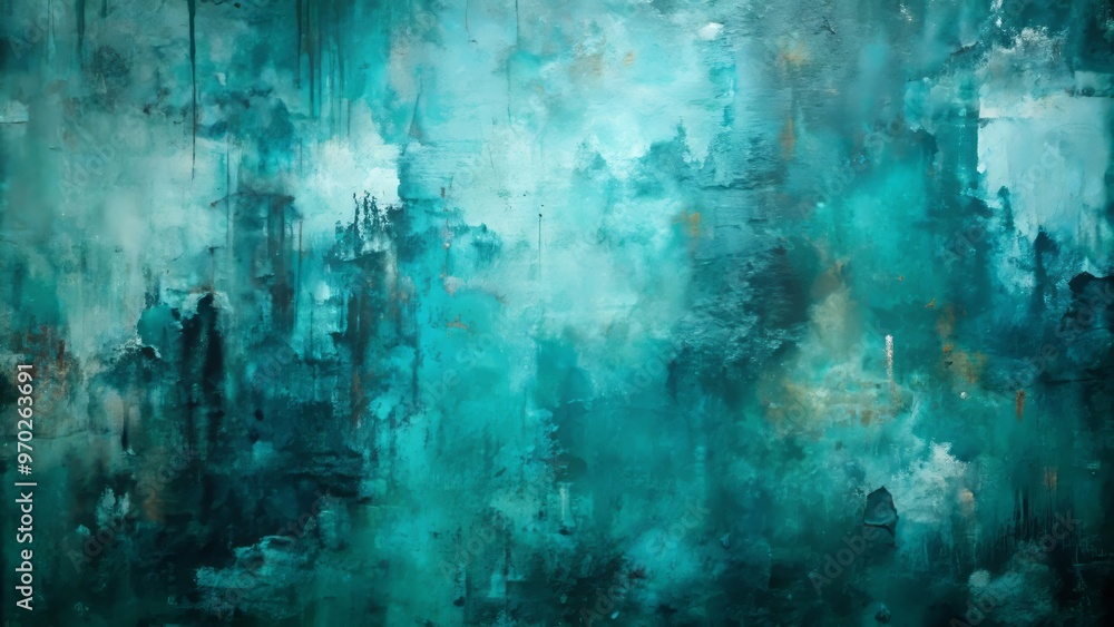 Obraz premium Turbulent waves of teal swirl and eddy, like wisps of sea foam, layering translucent veils of depth, as