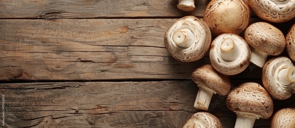 Fresh Champignons Uncooked On A Wooden Table Fresh Champignons Uncooked On A Wooden Table