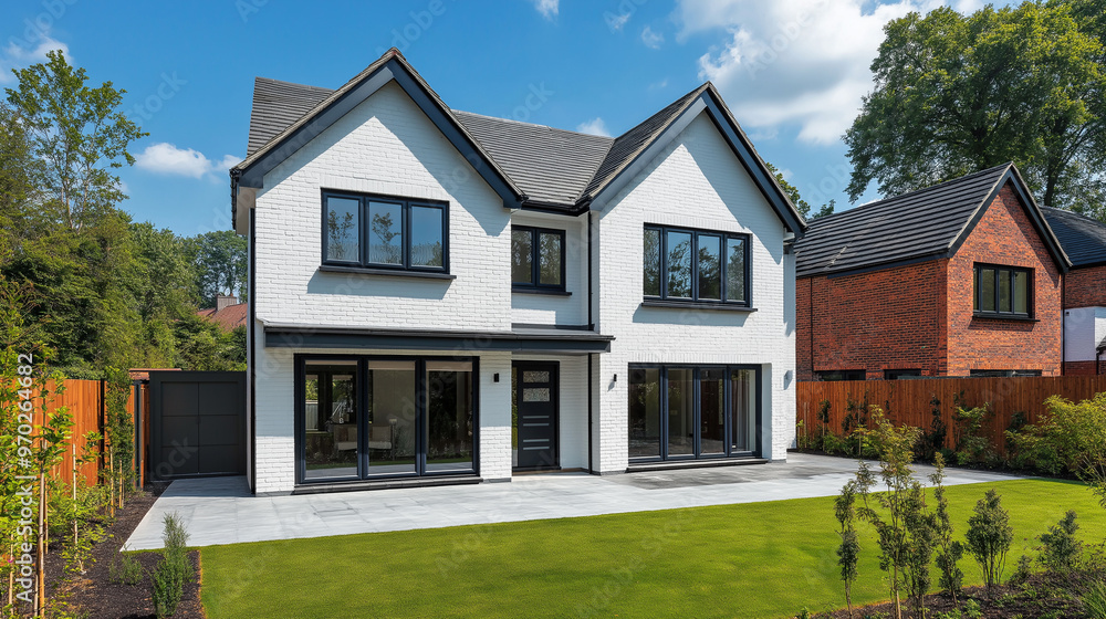 Obraz premium 白い壁のおしゃれな新築一戸建て住宅 ワイド