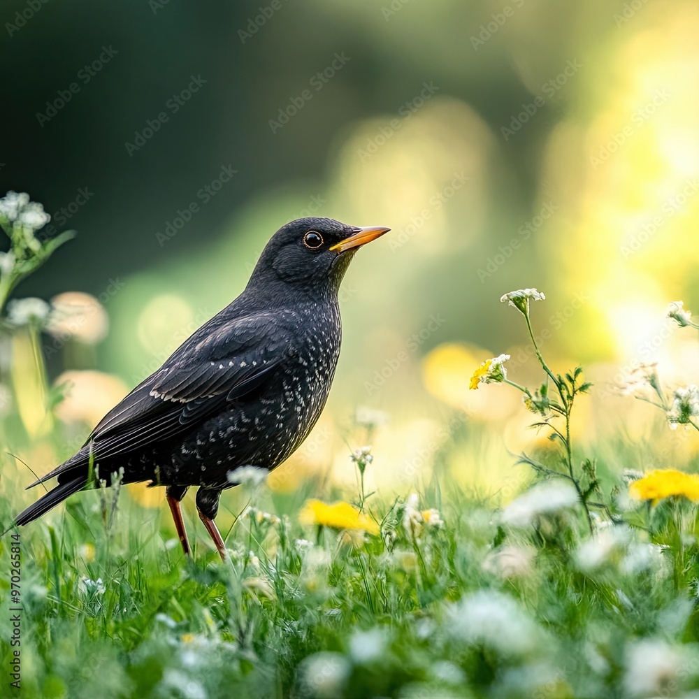 blackbird isolated on summer background blackbird isolated on summer background