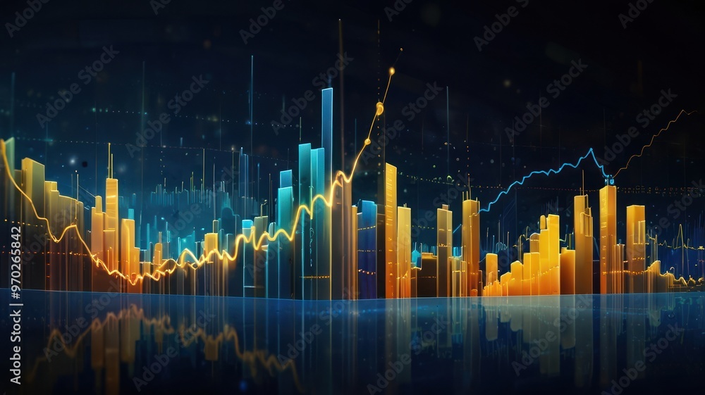 Naklejka premium Abstract Cityscape with Financial Charts