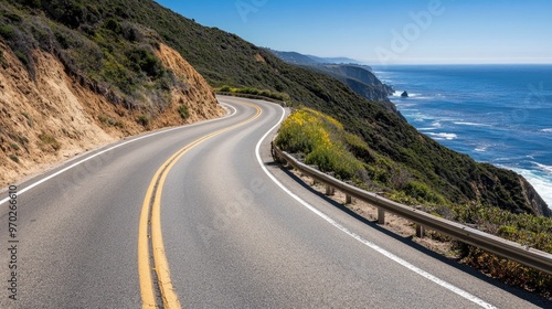 winding coastal road on the cliffs of Big Sur panoramic views of the Pacific Ocean